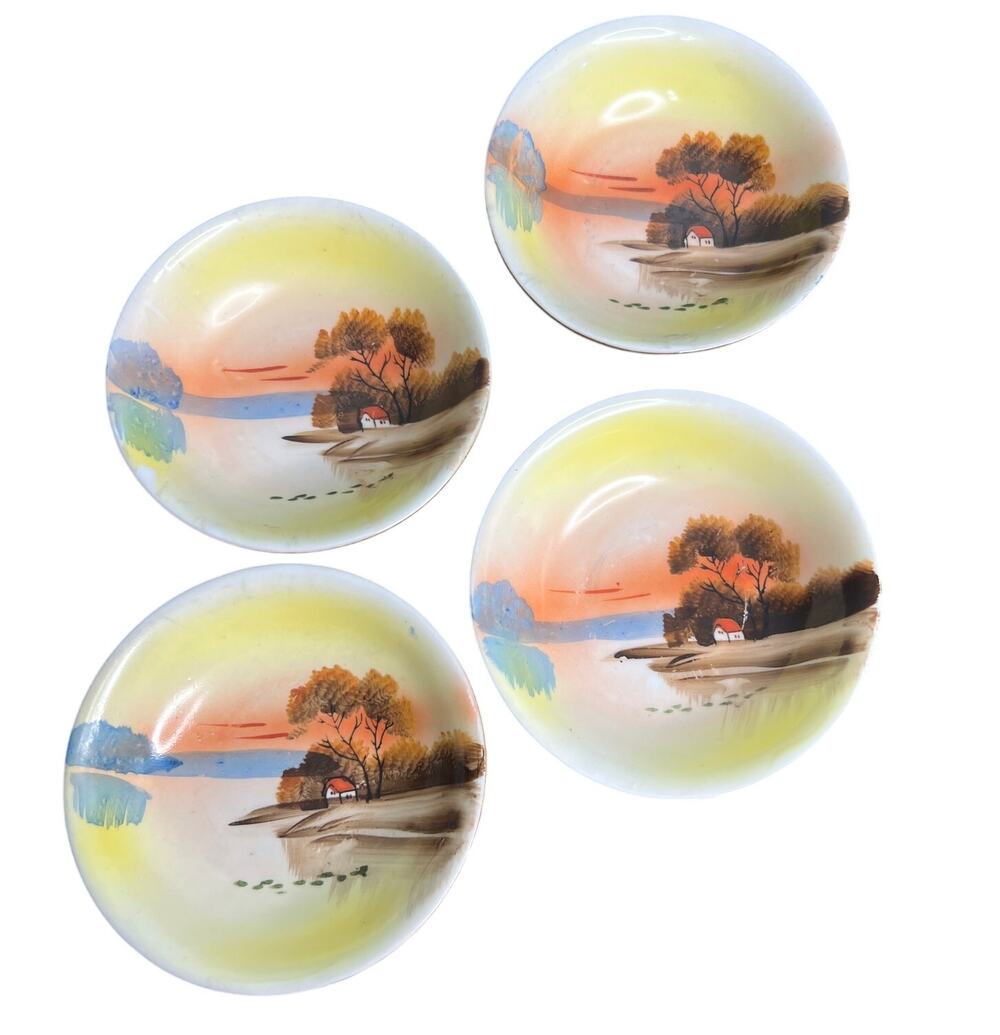 Art Deco Nippon Dessert Bowls Vintage Set of 4 Hand Painted Japan Cottage